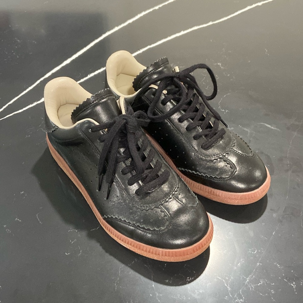 Isabel Marant Black Leather Sneakers with Tan Gum Sole